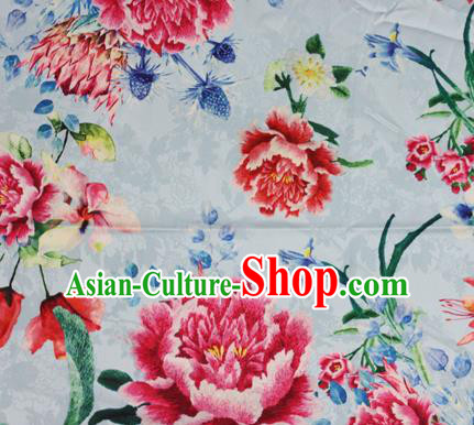 Chinese Traditional Satin Fabric Material Classical Peony Pattern Design White Brocade Cheongsam Silk Fabric