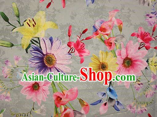 Chinese Traditional Fabric Classical Daisy Pattern Design White Brocade Cheongsam Satin Material Silk Fabric