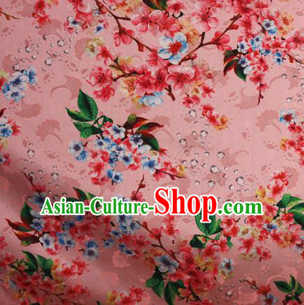 Chinese Traditional Fabric Classical Peach Blossom Pattern Design Pink Brocade Cheongsam Satin Material Silk Fabric