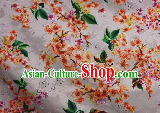 Chinese Traditional Fabric Classical Peach Blossom Pattern Design White Brocade Cheongsam Satin Material Silk Fabric