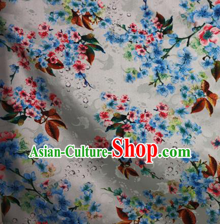 Chinese Traditional Fabric Classical Blue Peach Blossom Pattern Design Brocade Cheongsam Satin Material Silk Fabric