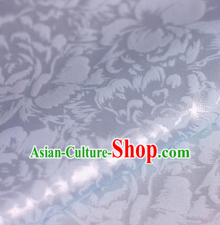 Chinese Traditional Cheongsam Fabric Classical Peony Pattern Design White Brocade Satin Material Silk Fabric