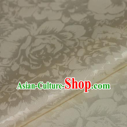 Chinese Traditional Cheongsam Fabric Classical Peony Pattern Design Beige Brocade Satin Material Silk Fabric