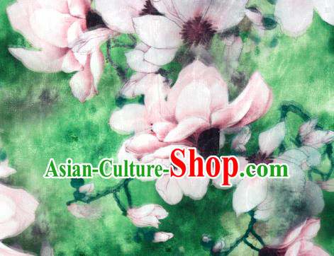 Chinese Traditional Cheongsam Fabric Classical Yulan Magnolia Pattern Green Brocade Satin Material Silk Fabric