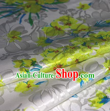 Chinese Traditional Hanfu Royal Printing Yellow Plum Blossom Pattern Brocade Material Cheongsam Classical Fabric Satin Silk Fabric