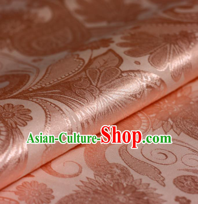 Chinese Traditional Hanfu Royal Lotus Pattern Pink Brocade Material Cheongsam Classical Fabric Satin Silk Fabric