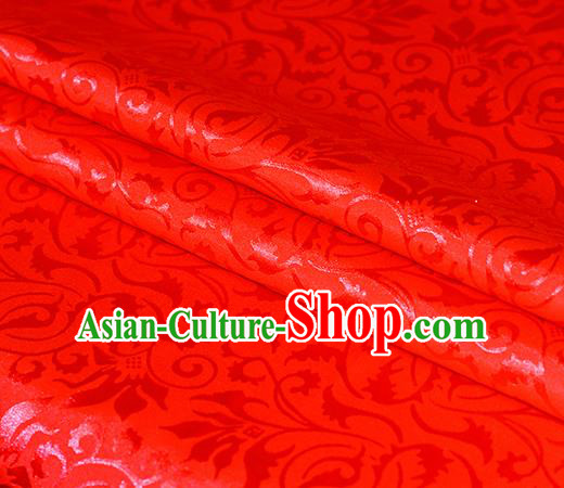 Chinese Traditional Hanfu Royal Scroll Pattern Red Brocade Material Cheongsam Classical Fabric Satin Silk Fabric