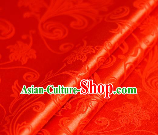 Chinese Traditional Hanfu Royal Grass Pattern Red Brocade Material Cheongsam Classical Fabric Satin Silk Fabric