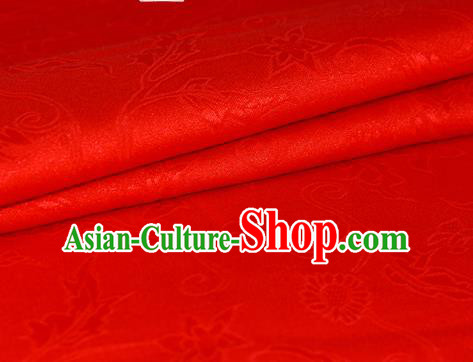 Chinese Traditional Hanfu Royal Daisy Pattern Red Brocade Material Cheongsam Classical Fabric Satin Silk Fabric