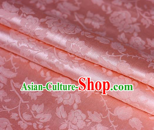 Chinese Traditional Hanfu Palace Peony Flowers Pattern Pink Brocade Material Cheongsam Classical Fabric Satin Silk Fabric