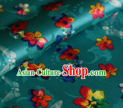 Chinese Traditional Fabric Classical Cherry Blossom Pattern Design Green Brocade Cheongsam Satin Material Silk Fabric