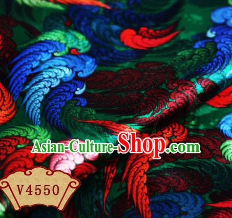 Chinese Traditional Fabric Classical Wings Pattern Design Green Brocade Cheongsam Satin Material Silk Fabric