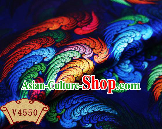 Chinese Traditional Fabric Classical Wings Pattern Design Royalblue Brocade Cheongsam Satin Material Silk Fabric