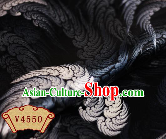 Chinese Traditional Fabric Classical Wings Pattern Design Black Brocade Cheongsam Satin Material Silk Fabric