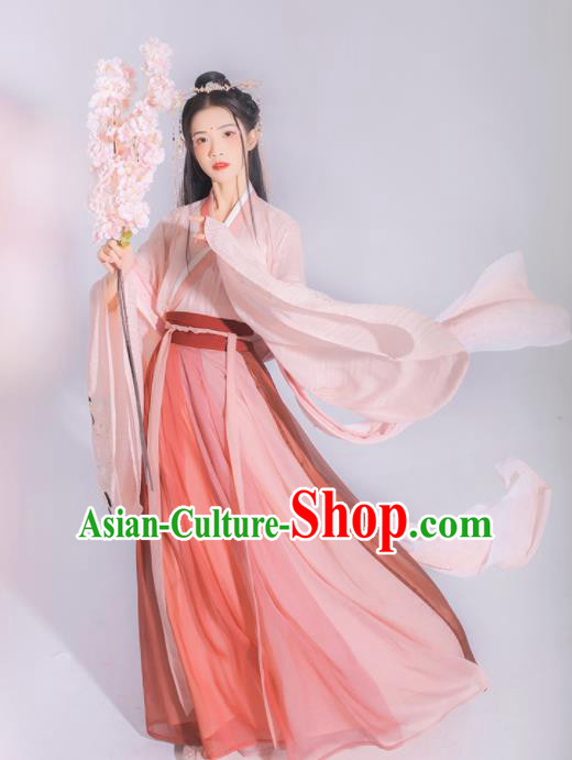 Chinese Ancient Jin Dynasty Princess Embroidered Hanfu Dress Traditional Peri Historical Costume for Women