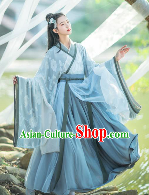 Chinese Traditional Jin Dynasty Imperial Consort Embroidered Hanfu Dress Ancient Peri Historical Costume for Women