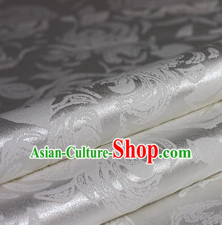 Chinese Traditional Flowers Pattern White Brocade Material Hanfu Cheongsam Classical Fabric Satin Silk Fabric