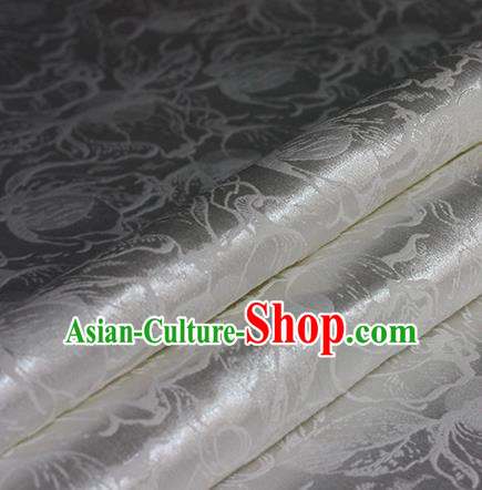 Chinese Traditional Cheongsam Pattern White Brocade Material Hanfu Classical Fabric Satin Silk Fabric