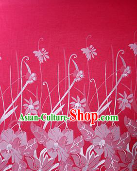 Chinese Traditional Fabric Cheongsam Orchid Pattern Rosy Brocade Material Hanfu Classical Satin Silk Fabric