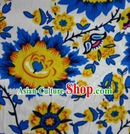 Chinese Traditional Fabric Cheongsam Printing Flowers White Brocade Material Hanfu Classical Satin Silk Fabric