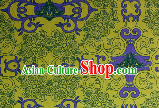 Chinese Traditional Fabric Cheongsam Printing Yellow Brocade Material Hanfu Classical Satin Silk Fabric