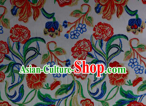 Chinese Traditional Fabric Cheongsam Printing White Brocade Material Hanfu Classical Satin Silk Fabric