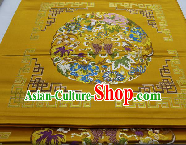 Chinese Traditional Tang Suit Golden Brocade Royal Double Fishes Pattern Satin Fabric Material Classical Silk Fabric