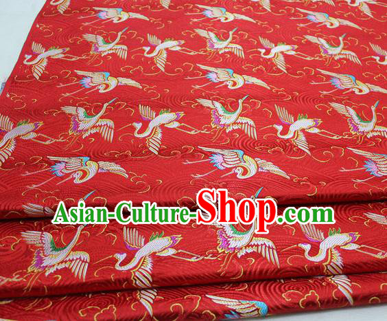 Chinese Traditional Tang Suit Royal Cranes Pattern Red Brocade Satin Fabric Material Classical Silk Fabric