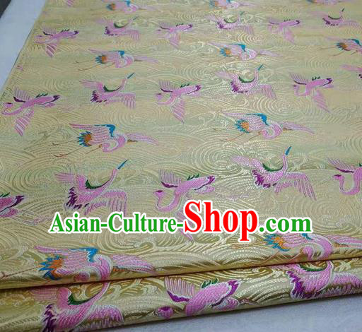 Chinese Traditional Tang Suit Royal Cranes Pattern Yellow Brocade Satin Fabric Material Classical Silk Fabric