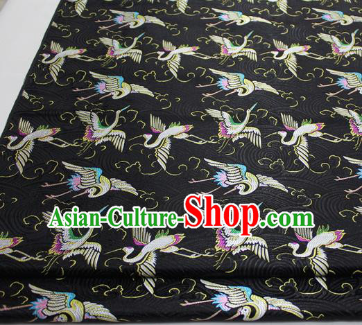 Chinese Traditional Tang Suit Royal Cranes Pattern Black Brocade Satin Fabric Material Classical Silk Fabric