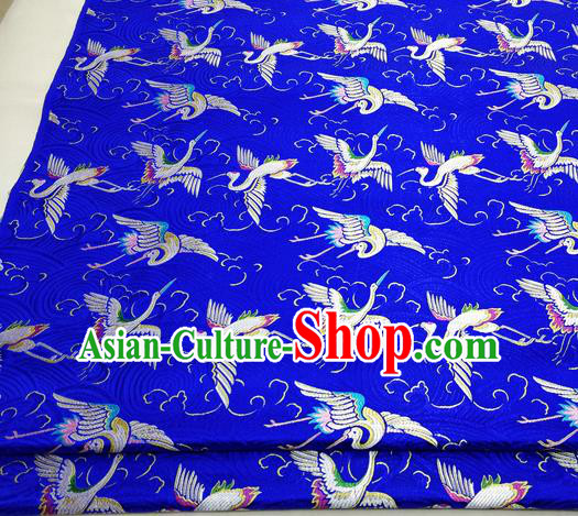 Chinese Traditional Tang Suit Royal Cranes Pattern Royalblue Brocade Satin Fabric Material Classical Silk Fabric
