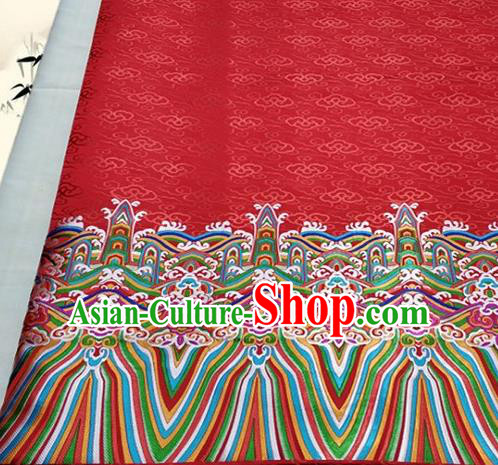 Asian Chinese Traditional Tang Suit Royal Waves Pattern Red Brocade Satin Fabric Material Classical Silk Fabric