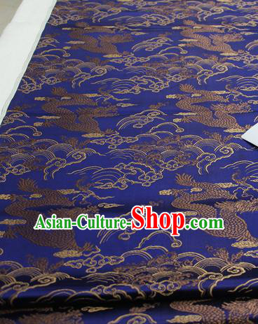 Asian Chinese Traditional Tang Suit Royal Cloud Dragon Pattern Royalblue Brocade Satin Fabric Material Classical Silk Fabric