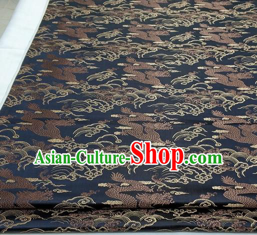 Asian Chinese Traditional Tang Suit Royal Cloud Dragon Pattern Black Brocade Satin Fabric Material Classical Silk Fabric