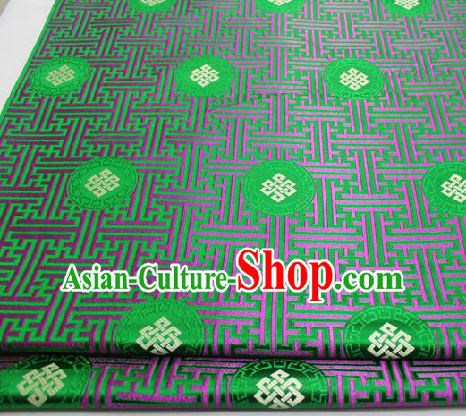 Asian Chinese Traditional Tang Suit Royal Lucky Knot Pattern Green Brocade Satin Fabric Material Classical Silk Fabric