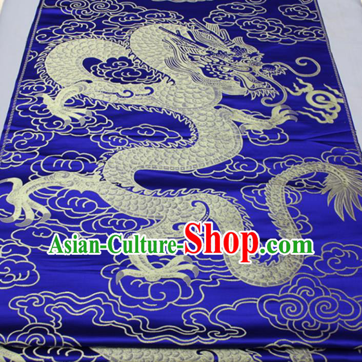 Asian Chinese Traditional Tang Suit Royal Dragon Pattern Royalblue Brocade Satin Fabric Material Classical Silk Fabric