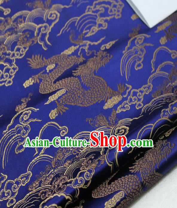 Asian Chinese Traditional Tang Suit Royal Cloud Dragon Pattern Royalblue Brocade Satin Fabric Material Classical Silk Fabric