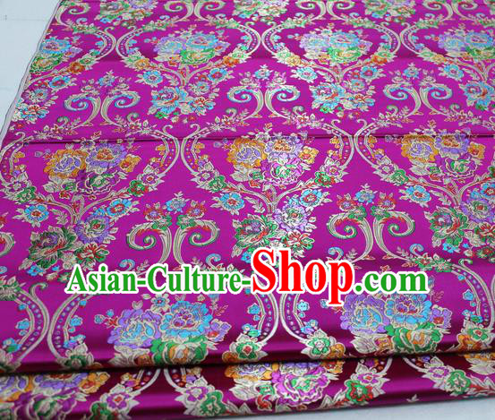 Asian Chinese Traditional Tang Suit Royal Peony Vase Pattern Rosy Brocade Satin Fabric Material Classical Silk Fabric