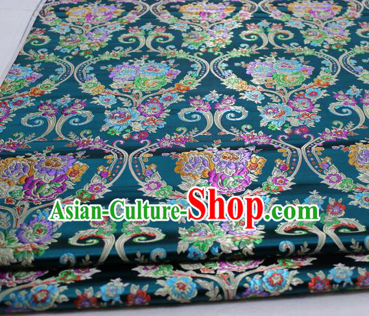 Asian Chinese Traditional Tang Suit Royal Peony Vase Pattern Deep Green Brocade Satin Fabric Material Classical Silk Fabric