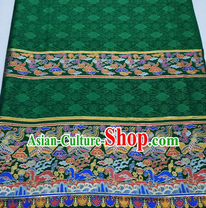 Chinese Traditional Fabric Royal Clouds Phoenix Pattern Green Brocade Material Hanfu Classical Satin Silk Fabric