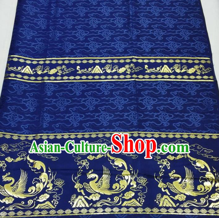 Chinese Traditional Fabric Royal Phoenix Pattern Royalblue Brocade Material Hanfu Classical Satin Silk Fabric