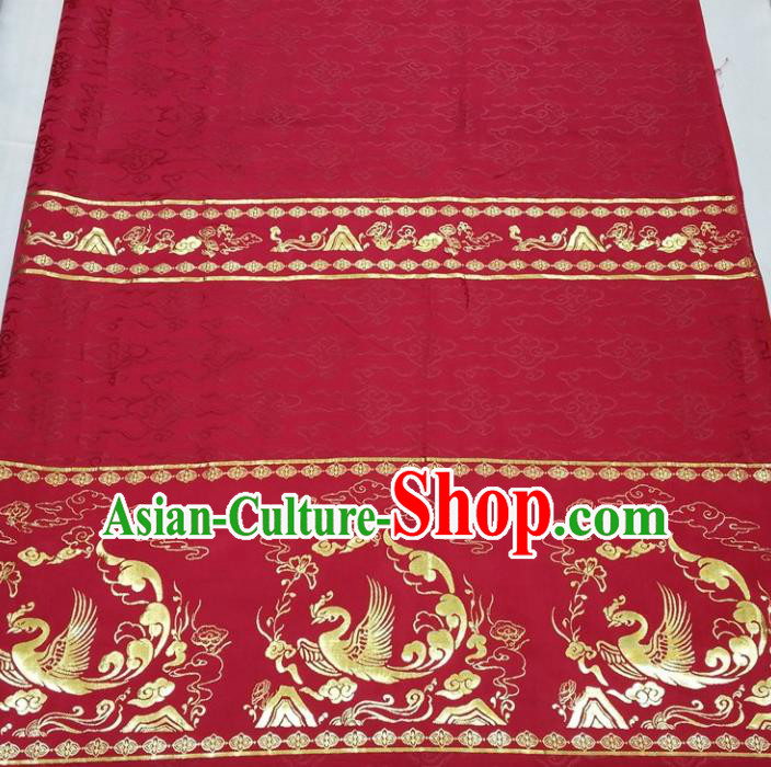 Chinese Traditional Fabric Royal Phoenix Pattern Red Brocade Material Hanfu Classical Satin Silk Fabric