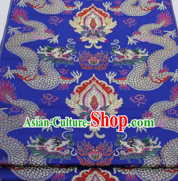 Chinese Traditional Fabric Royal Dragons Pattern Royalblue Brocade Material Hanfu Classical Satin Silk Fabric