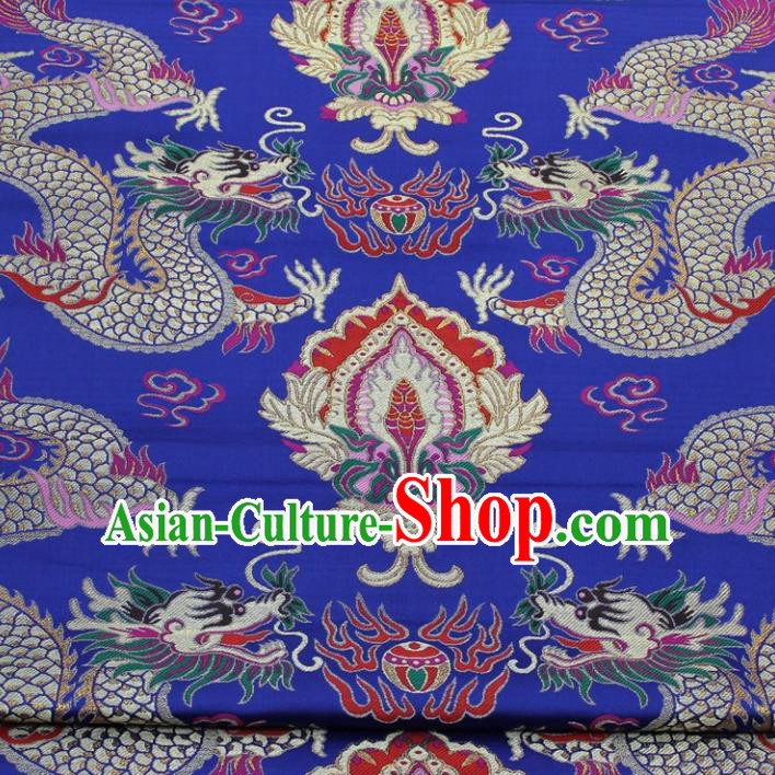 Chinese Traditional Fabric Royal Dragons Pattern Royalblue Brocade Material Hanfu Classical Satin Silk Fabric