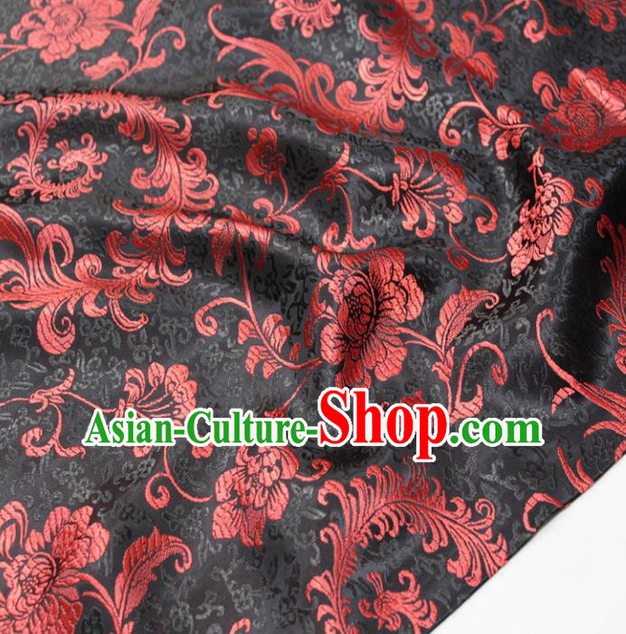 Chinese Traditional Fabric Royal Pattern Black Brocade Material Hanfu Classical Satin Silk Fabric