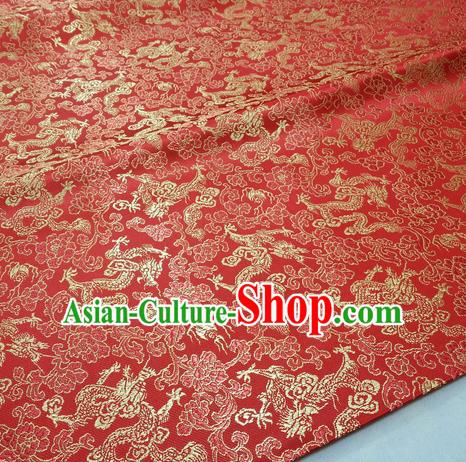 Chinese Traditional Fabric Royal Dragons Peony Pattern Red Brocade Material Hanfu Classical Satin Silk Fabric