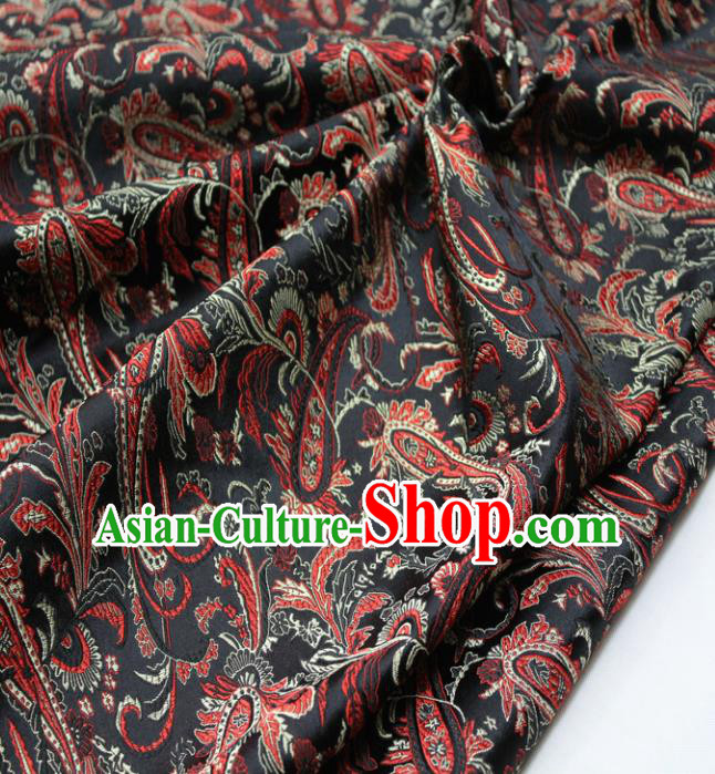 Chinese Traditional Fabric Royal Pipa Flowers Pattern Black Brocade Material Hanfu Classical Satin Silk Fabric