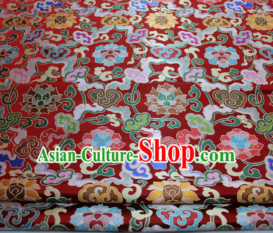 Chinese Traditional Fabric Royal Lotus Pattern Red Brocade Material Hanfu Classical Satin Silk Fabric