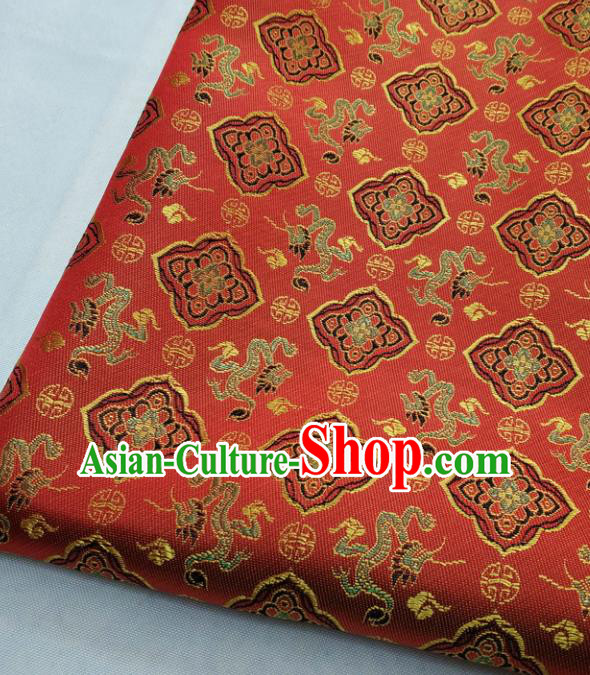 Chinese Traditional Tang Suit Satin Fabric Royal Dragons Pattern Red Brocade Material Classical Silk Fabric