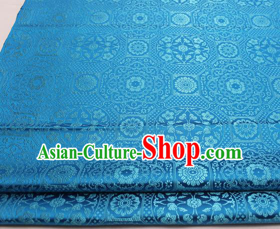 Chinese Traditional Tang Suit Blue Satin Fabric Royal Pattern Brocade Material Classical Silk Fabric